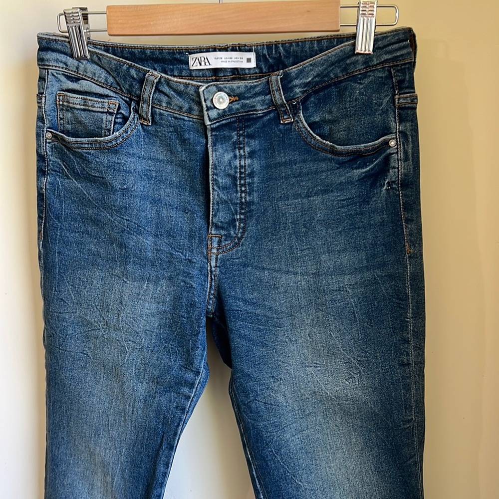 Zara Cropped patched cuff jeans